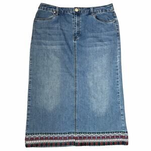 VTG Christopher Banks Denim Midi Skirt Embroidered Southwestern Plus Size 14